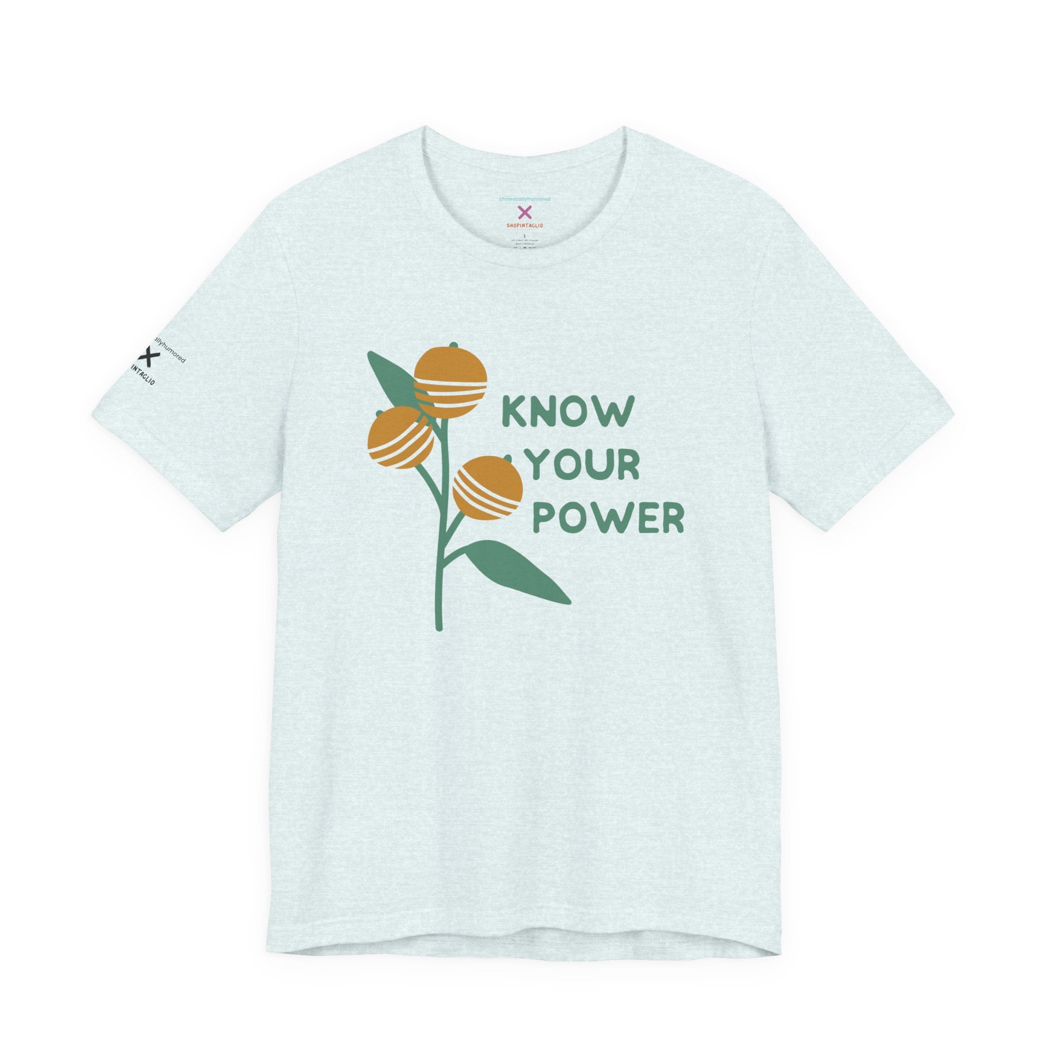 Know Your Power Tee – Chronically Humored x Shop Intaglio | Feminist & Disability Empowerment Shirt (Bella Canvas 3001, XS–4X in Select Colors)