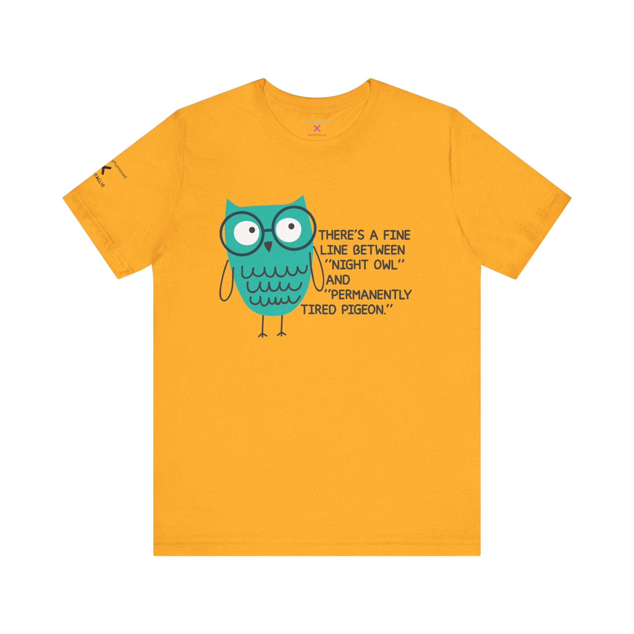 Night Owl vs. Permanently Tired Pigeon Tee – Chronically Humored x Shop Intaglio | Funny Exhaustion & Disability-Inclusive Shirt (Bella Canvas 3001, XS–4X in Select Colors)