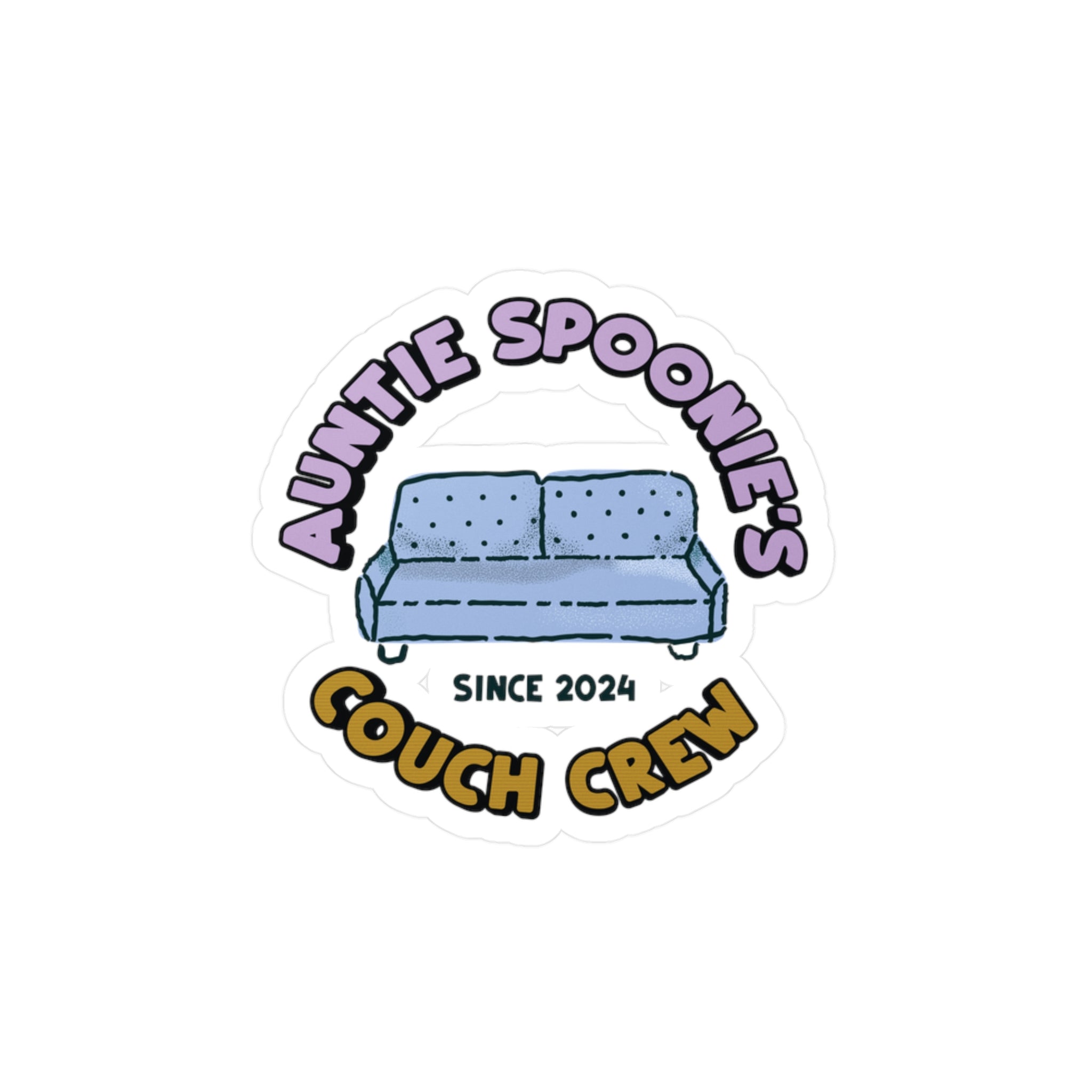 Auntie Spoonie’s Couch Crew Vinyl Sticker | Cozy Found Family Design for Chronic Illness & Neurodivergent Community | Chronically Humored x Shop Intaglio