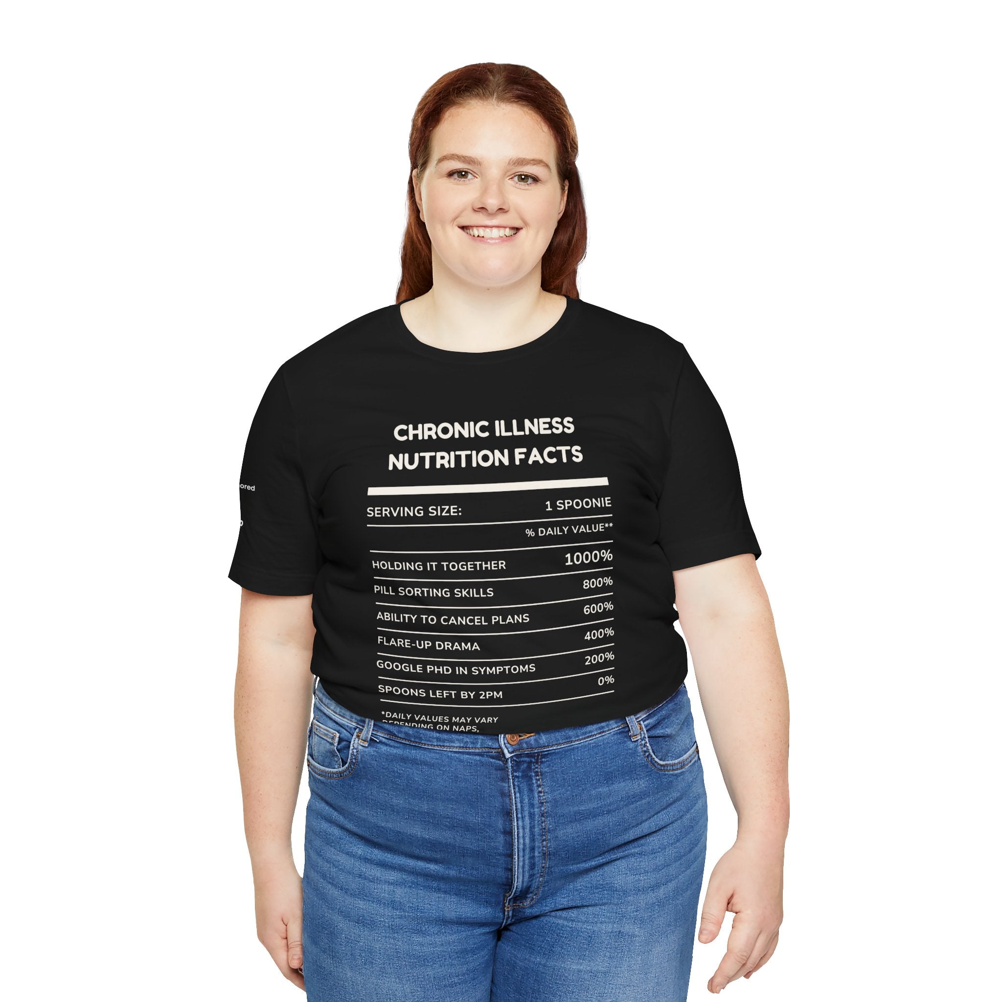 Chronic Illness Nutrition Facts Tee – Spoonie Humor Graphic Shirt | XS–4X in Select Colors