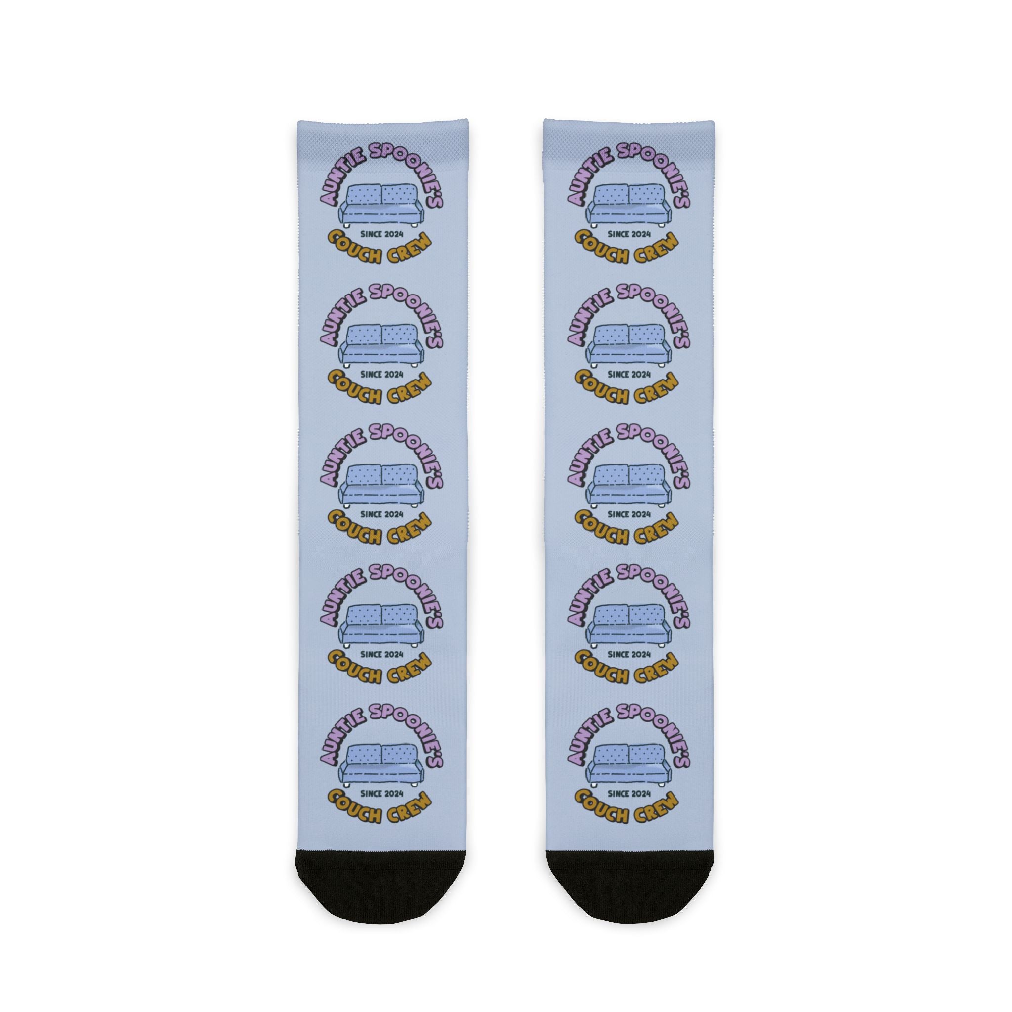 Auntie Spoonie’s Couch Crew Socks – Cozy Crew-Length Printed Socks by Chronically Humored x Shop Intaglio