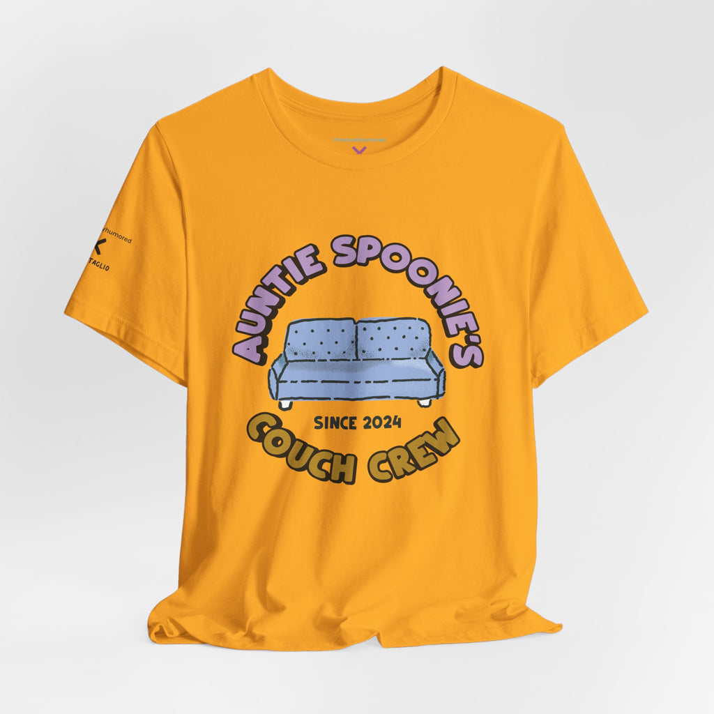 Auntie Spoonie’s Couch Crew T-Shirt | Chronically Humored x Shop Intaglio Collab | Disability & Neurodivergent Community Apparel – New XS–3X in Select Colors