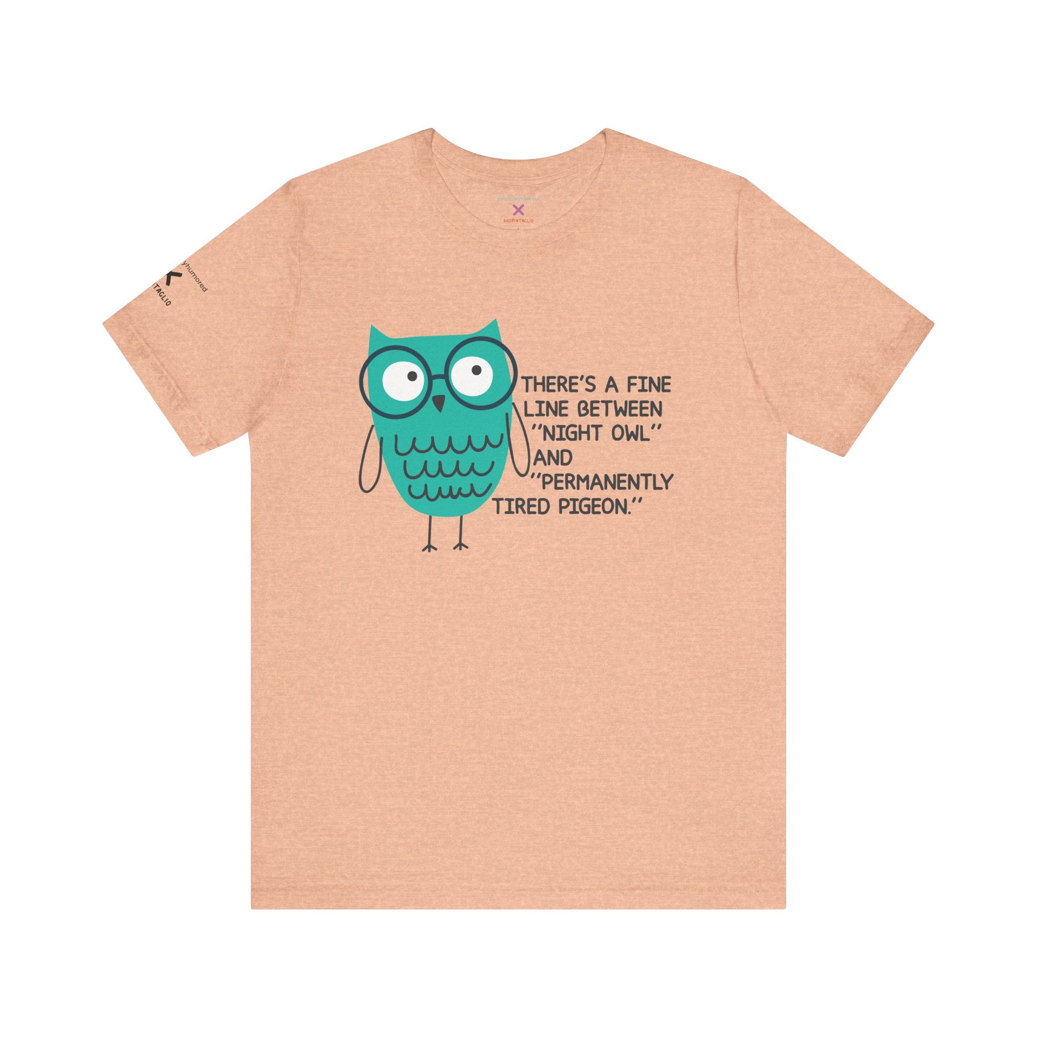 Night Owl vs. Permanently Tired Pigeon Tee – Chronically Humored x Shop Intaglio | Funny Exhaustion & Disability-Inclusive Shirt (Bella Canvas 3001, XS–4X in Select Colors)