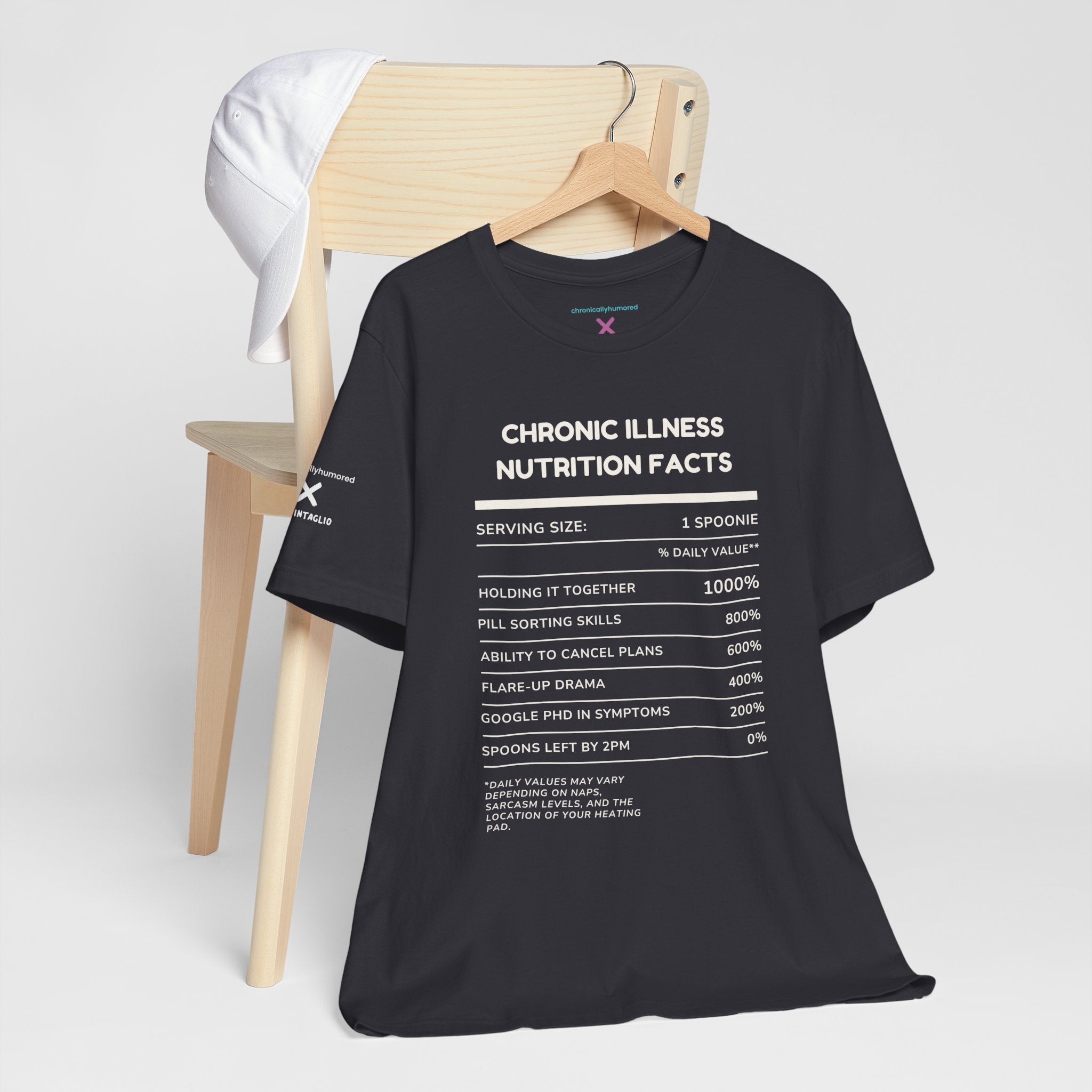 Chronic Illness Nutrition Facts Tee – Spoonie Humor Graphic Shirt | XS–4X in Select Colors