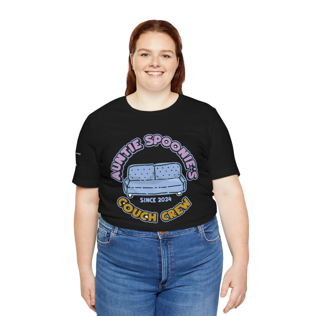 Auntie Spoonie’s Couch Crew T-Shirt | Chronically Humored x Shop Intaglio Collab | Disability & Neurodivergent Community Apparel – New XS–3X in Select Colors