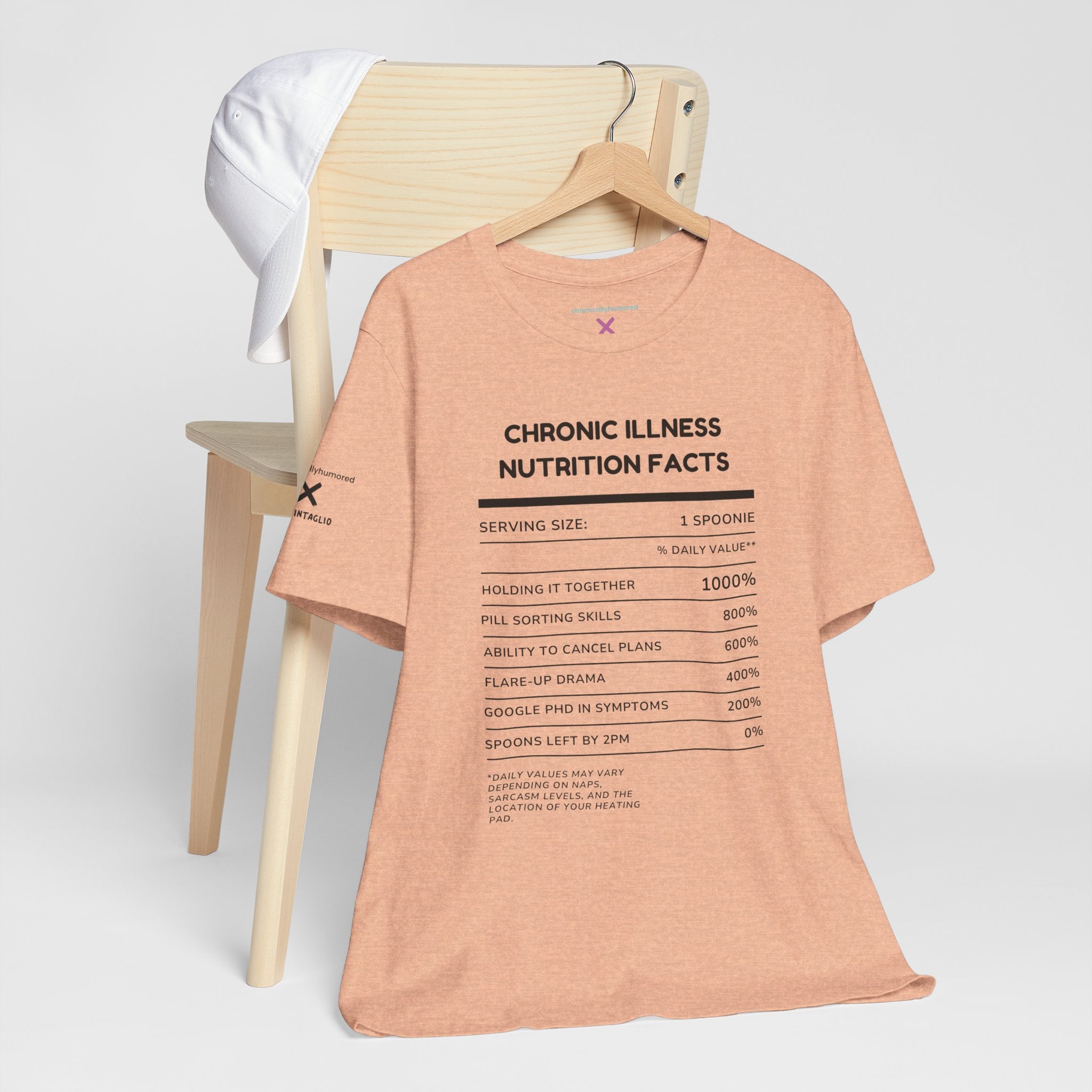Chronic Illness Nutrition Facts Tee – Spoonie Humor Graphic Shirt | XS–4X in Select Colors