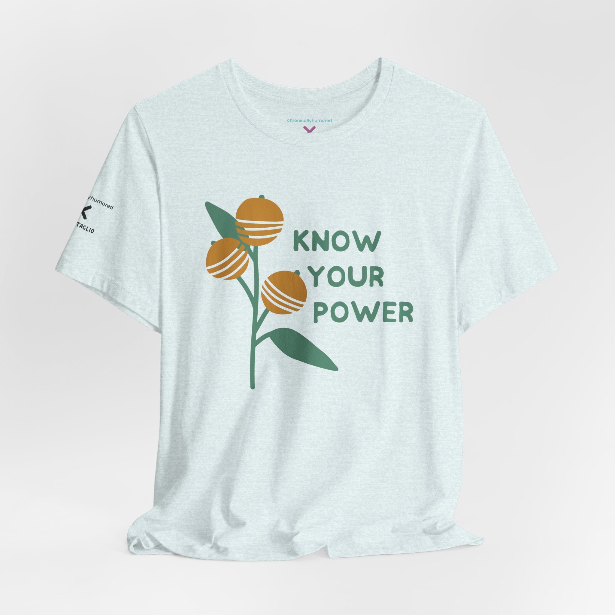 Know Your Power Tee – Chronically Humored x Shop Intaglio | Feminist & Disability Empowerment Shirt (Bella Canvas 3001, XS–4X in Select Colors)