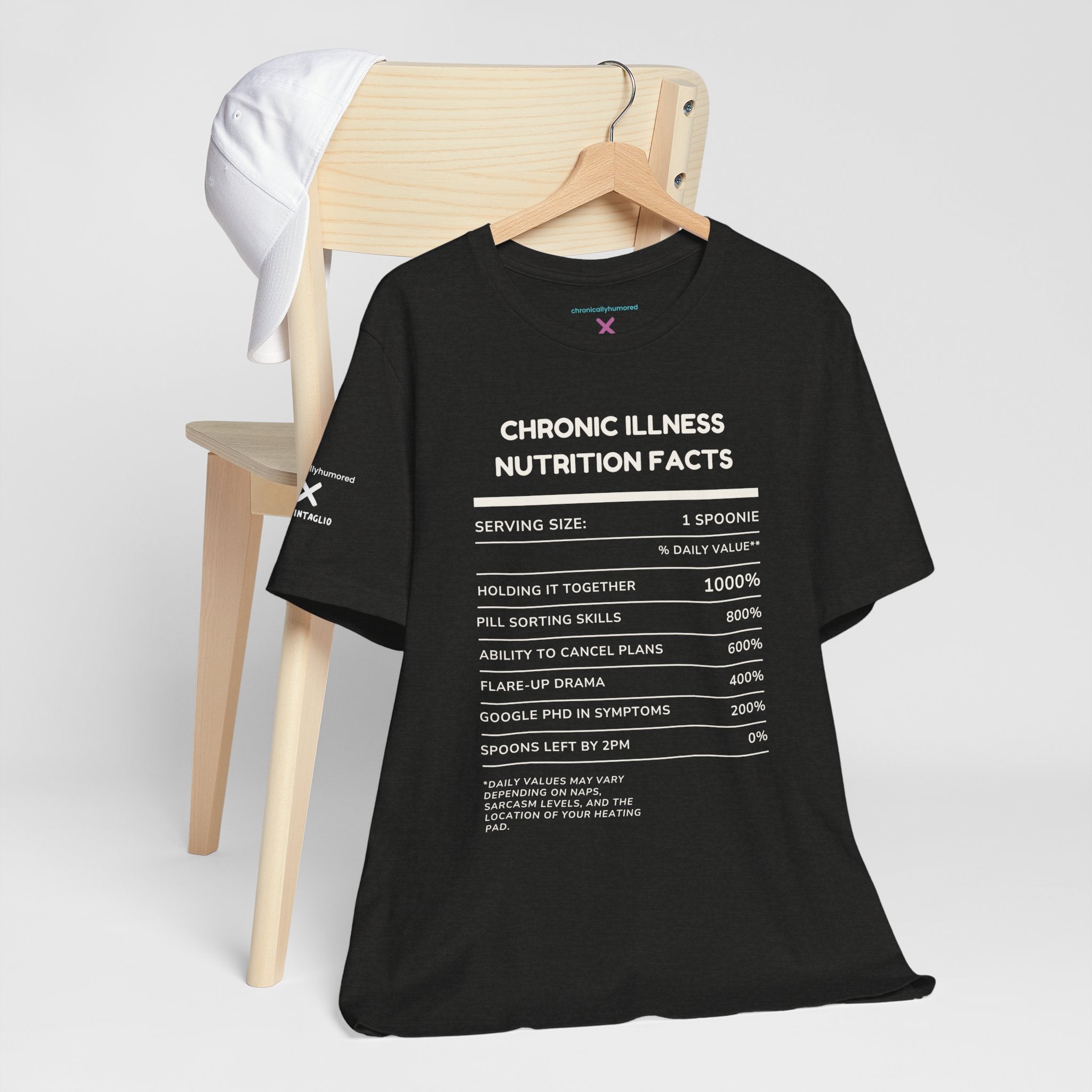 Chronic Illness Nutrition Facts Tee – Spoonie Humor Graphic Shirt | XS–4X in Select Colors
