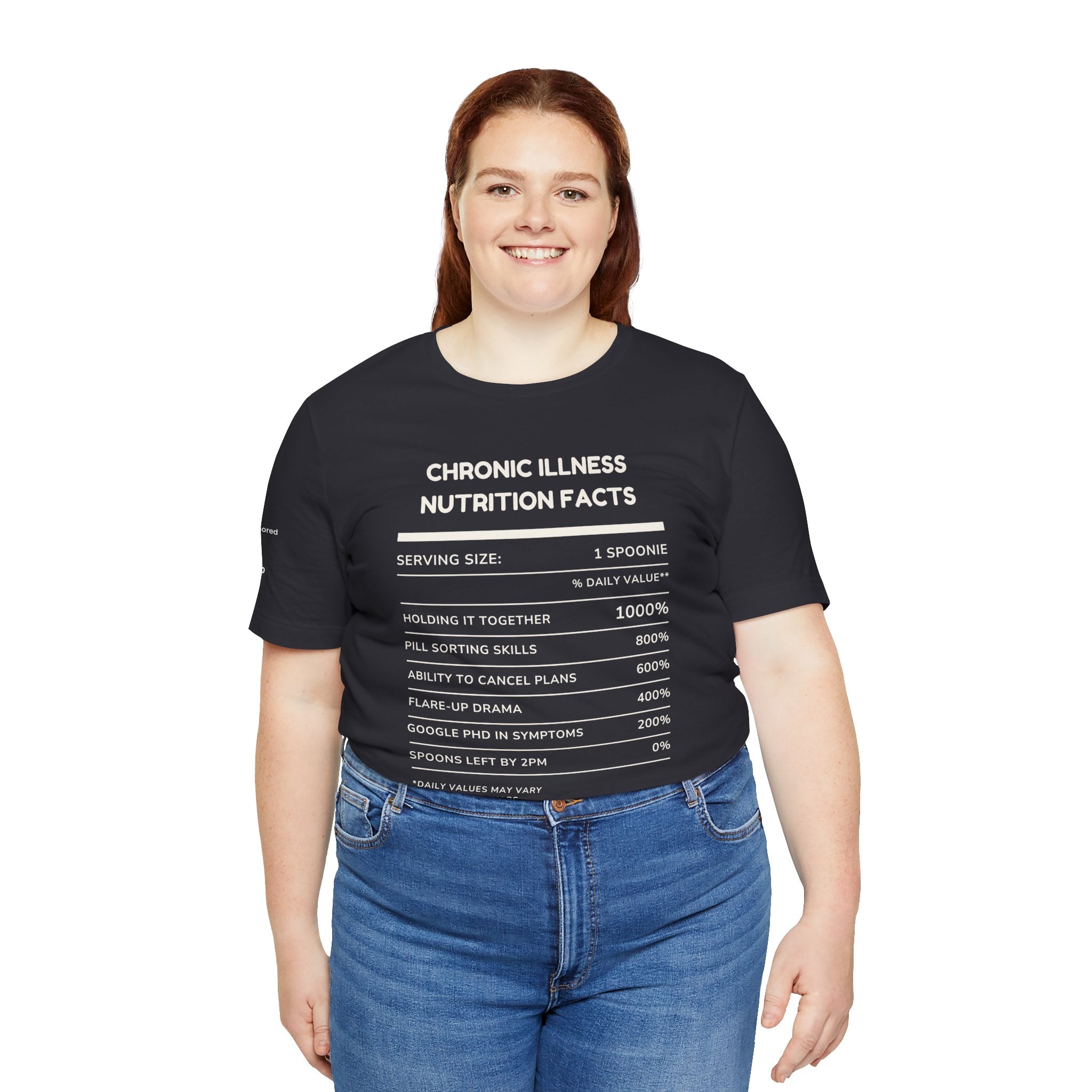 Chronic Illness Nutrition Facts Tee – Spoonie Humor Graphic Shirt | XS–4X in Select Colors