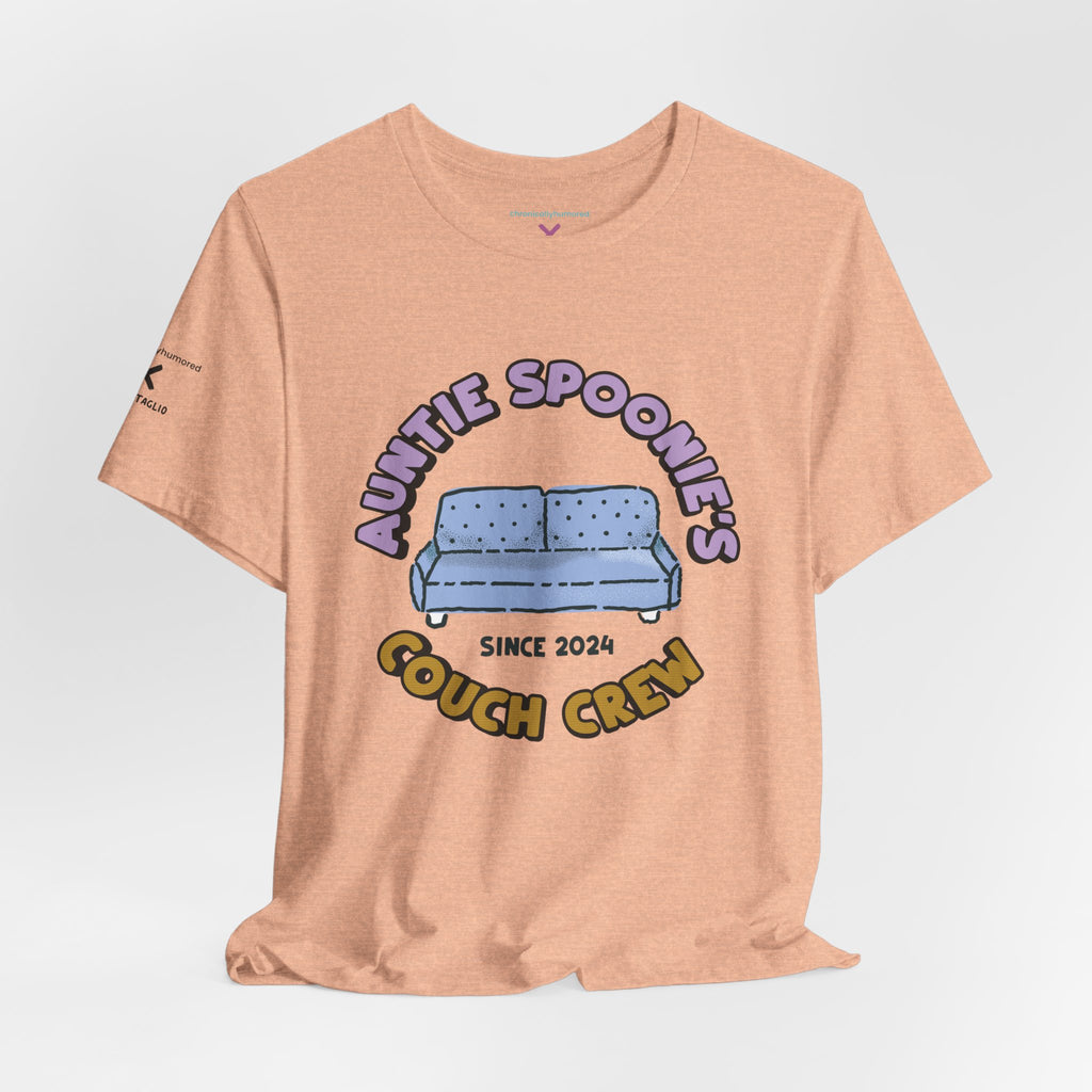 Auntie Spoonie’s Couch Crew T-Shirt | Chronically Humored x Shop Intaglio Collab | Disability & Neurodivergent Community Apparel – New XS–3X in Select Colors