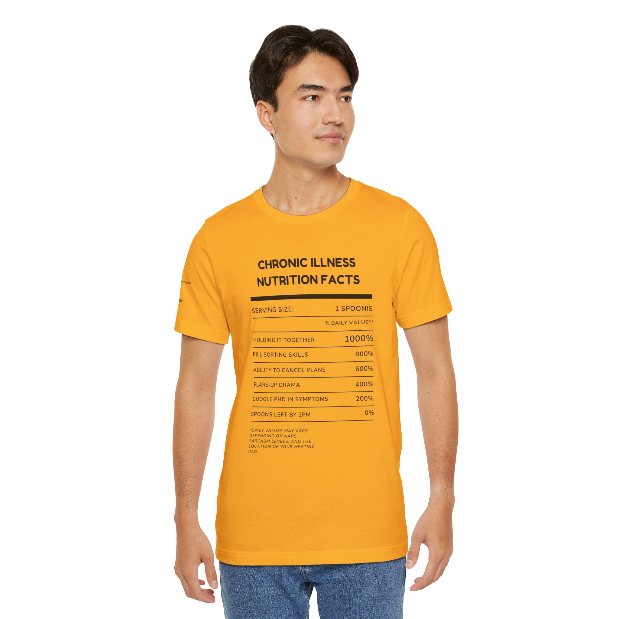 Chronic Illness Nutrition Facts Tee – Spoonie Humor Graphic Shirt | XS–4X in Select Colors