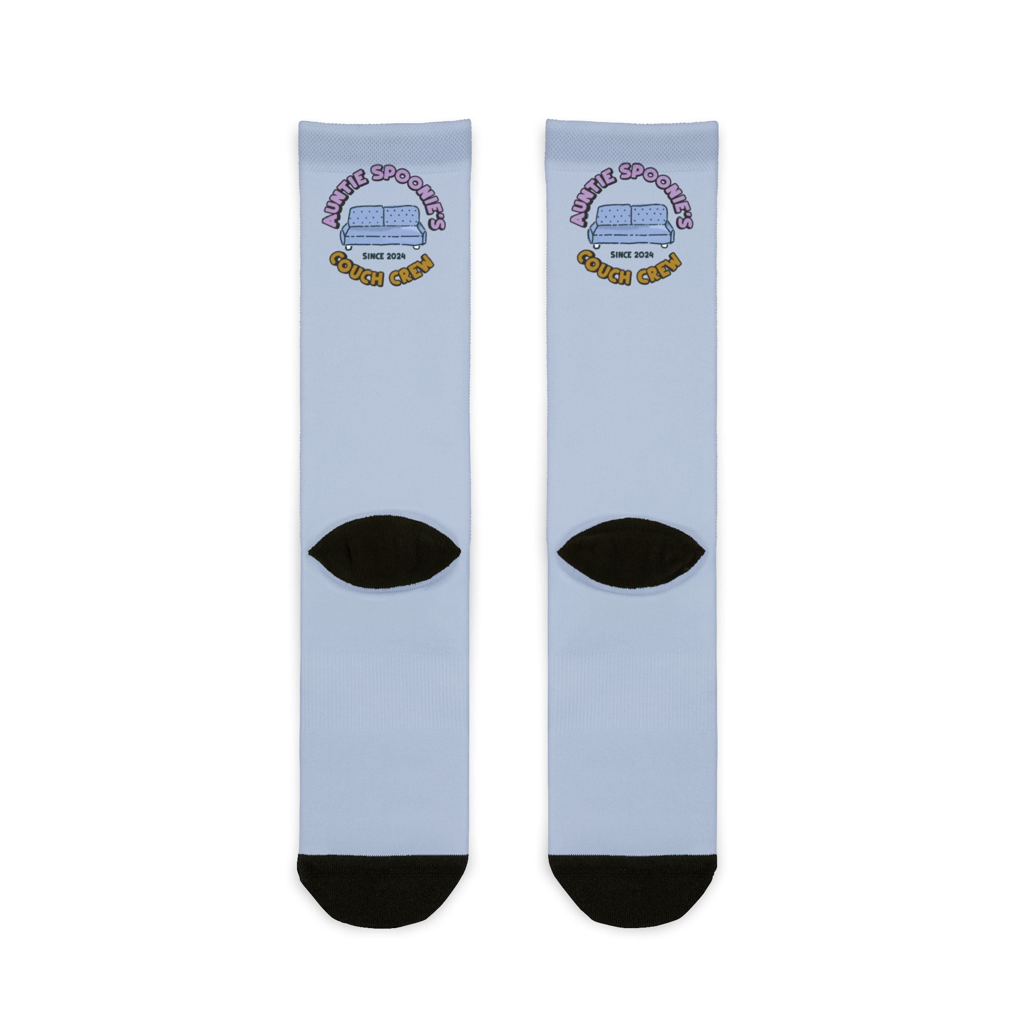 Auntie Spoonie’s Couch Crew Socks – Cozy Crew-Length Printed Socks by Chronically Humored x Shop Intaglio
