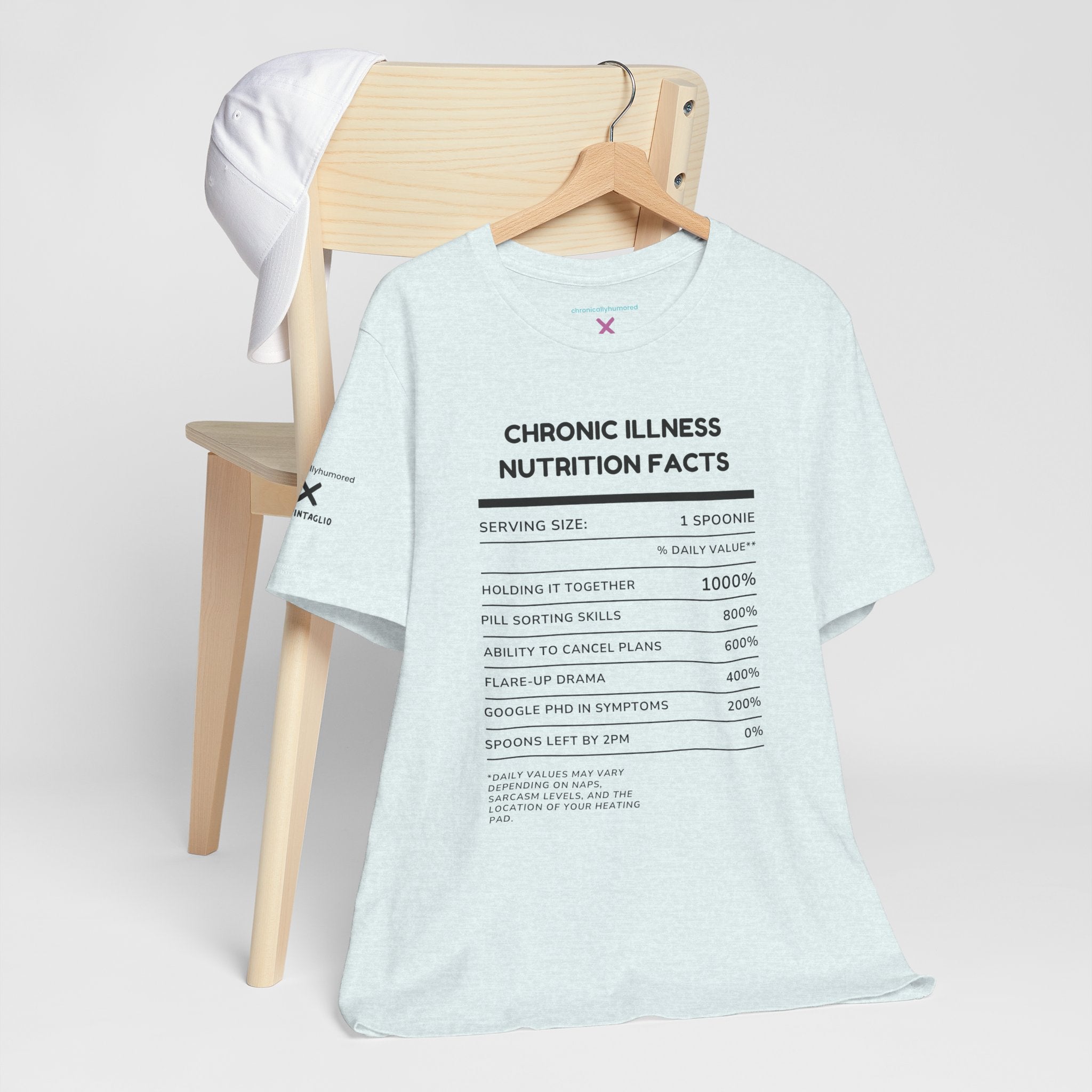 Chronic Illness Nutrition Facts Tee – Spoonie Humor Graphic Shirt | XS–4X in Select Colors