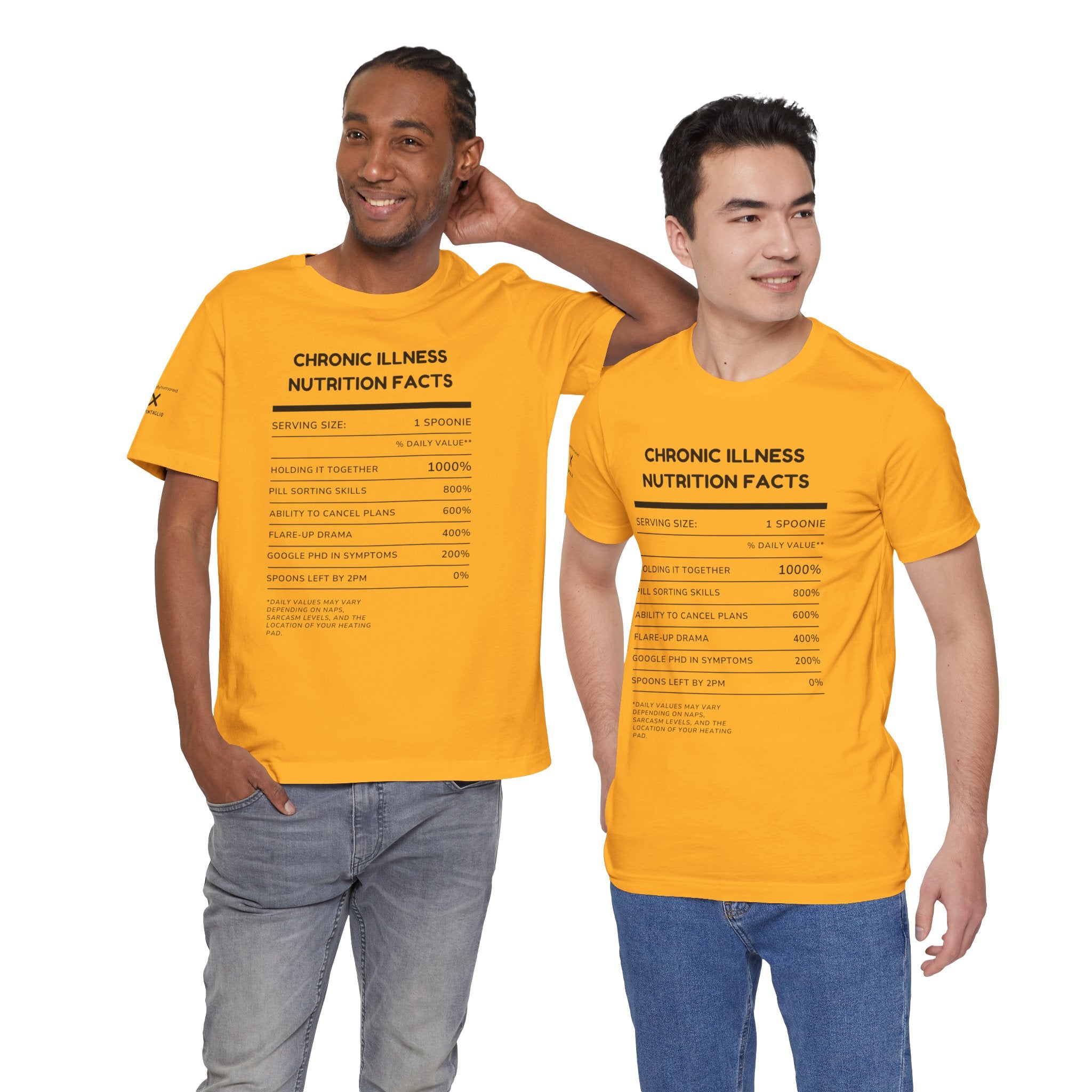 Chronic Illness Nutrition Facts Tee – Spoonie Humor Graphic Shirt | XS–4X in Select Colors